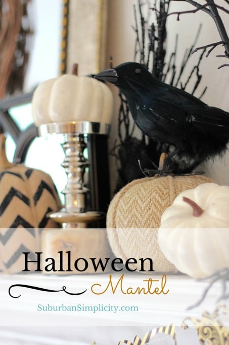 A spooky decorated Halloween mantel.