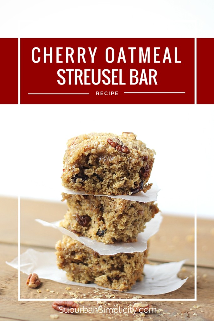 Cherry Oatmeal Streusel Bars are a healthy snack or treat for your family! Enjoy this easy recipe for breakfast or anytime of the day!