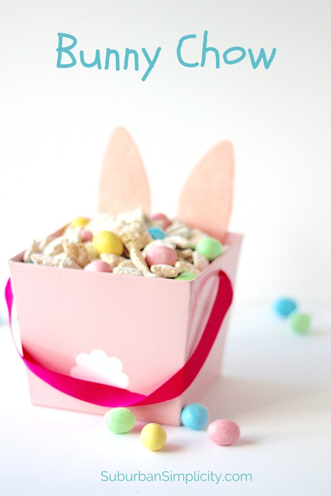 Turn Muddy Buddies into an Easter Treat - Bunny Chow! This tasty snack idea is good for parties or just snacking. Careful - it’s gone in a flash!