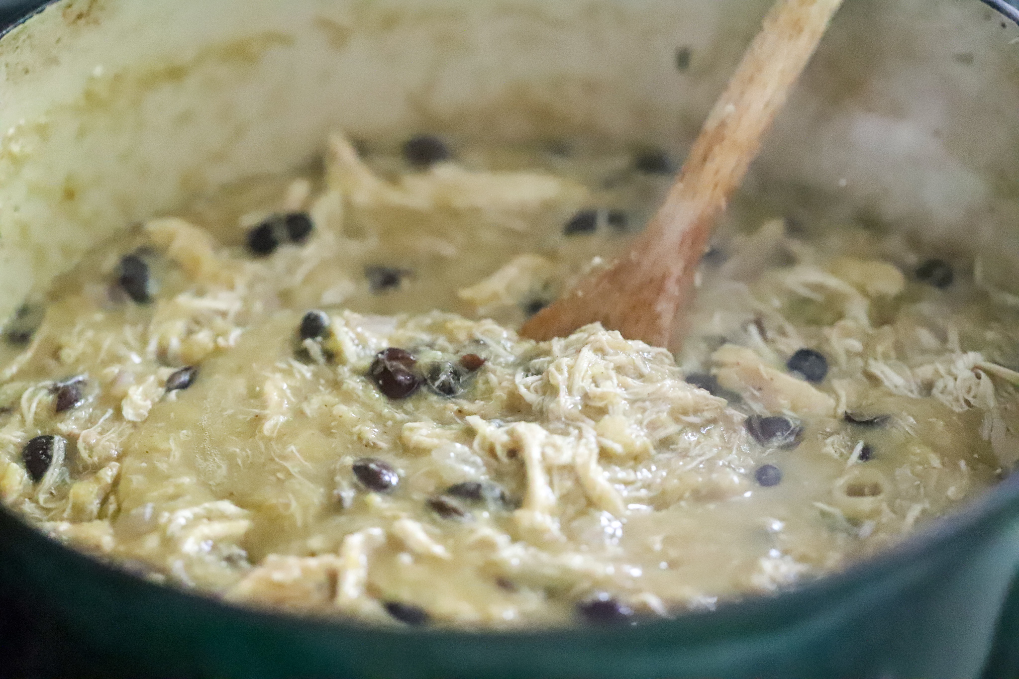 ingredients for Chicken Enchilada Soup simmering