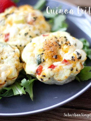 Mini Quinoa Frittatas on a grau plate with mixed greens.