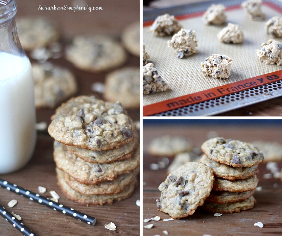 A collage of images for oatmeal chocolate chip cookies.