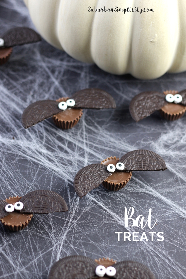 Cute Bat Treats for Halloween with peanut butter cups and Oreo Thins cookies