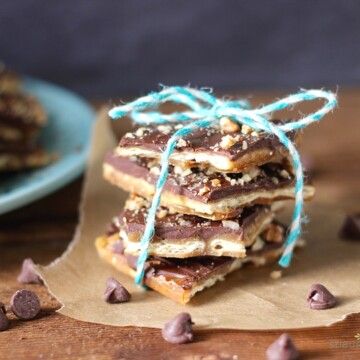 Saltine Toffee Crack stacked with a bow