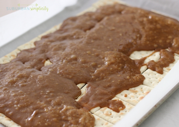 cracker toffee being made in a pan