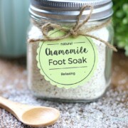 Chamomile foot soak is a wonderful DIY to pamper and soothe your feet. This homemade stress reliever is super easy and inexpensive to make and is also a perfect gift idea.