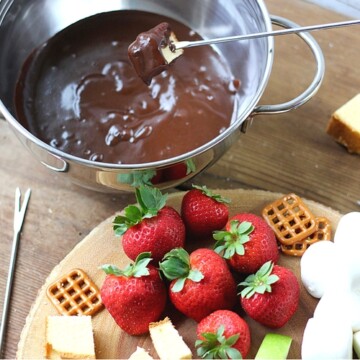 This Chocolate Caramel Fondue Recipe is a decadent dessert the whole family will enjoy! It's easy to make anytime!