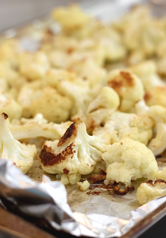 roasted cauliflower in a pan