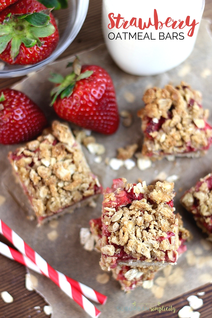 Strawberry Oatmeal bars made with fresh strawberries and a crumbly topping. 