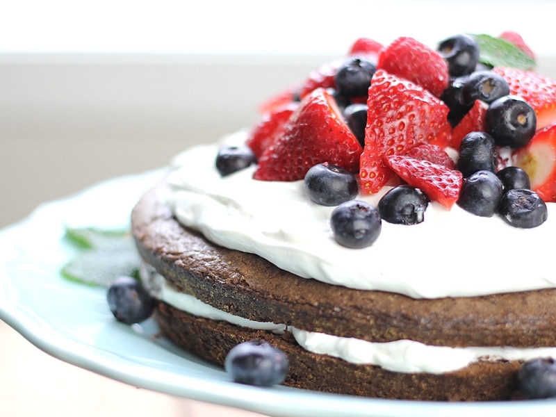 Looking for a yummy brownie recipe? Layers of fudgy chocolate brownie with a creamy center, topped with berries make this Brownie Strawberry Shortcake a winning dessert combination!