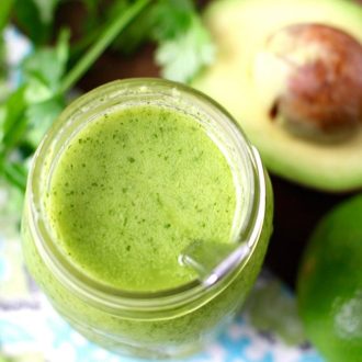 This 5-minute Healthy Avocado Cilantro Lime Dressing is a flavorful way to dress your salads or rice bowls. It's dairy-free, gluten-free, paleo-friendly, keto, and heart-healthy! Oh, it's also Whole30!