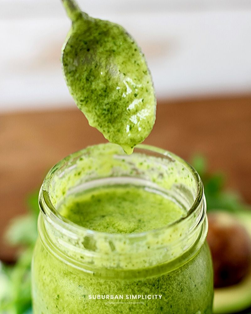 This 5-minute Healthy Avocado Cilantro Lime Dressing is a flavorful way to dress your salads or rice bowls. It's dairy-free, gluten-free, paleo-friendly, keto, and heart-healthy! Oh, it's also Whole30!
