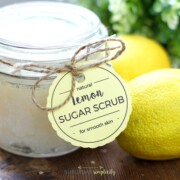 This easy DIY Lemon Sugar Scrub smells wonderfully refreshing and gives you silky smooth skin.  Also, the perfect idea for a handmade gift!