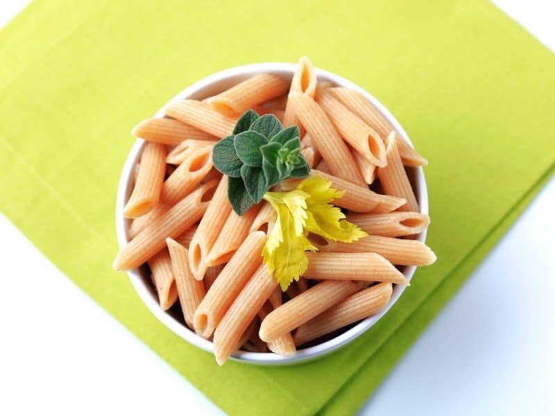 whole wheat pasta in a bowl