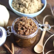 This easy DIY Pumpkin Spice Brown Sugar Scrub is a must make DIY! Not only does it smell amazing, it smooths and exfoliates your skin for pennies. | DIY Body Scrub | Homemade Gift Idea