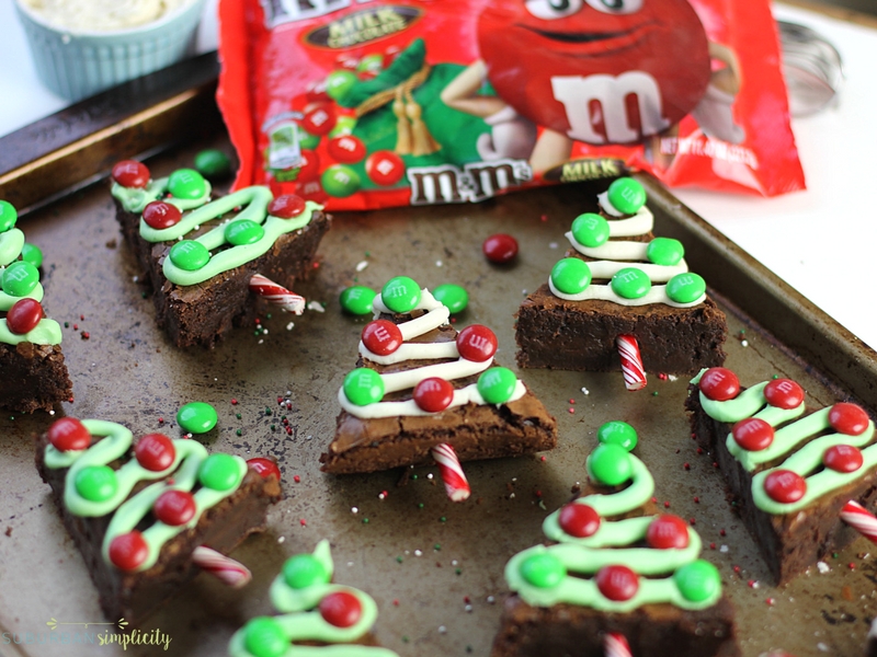 Christmas brownies on a baking tray