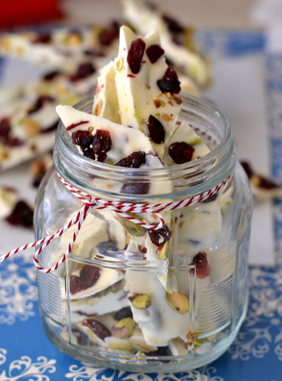 Pistachio Cranberry Bark in a jar