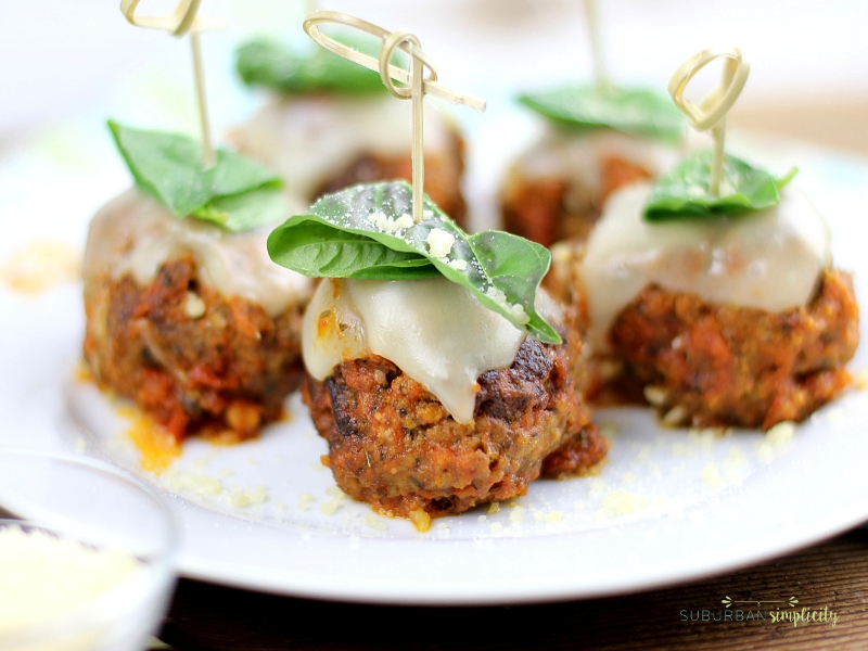 Meatball Parmesan Bites on a plate ready to serve.