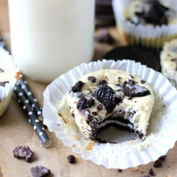 Oreo Mini Cheesecake with a bite out of it.