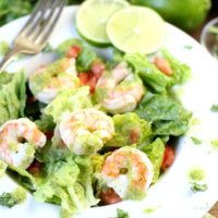 A delicious shrimp salad with avocado cilantro lime dressing.