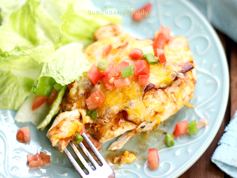 Monterey Chicken plated for dinner with a side salad