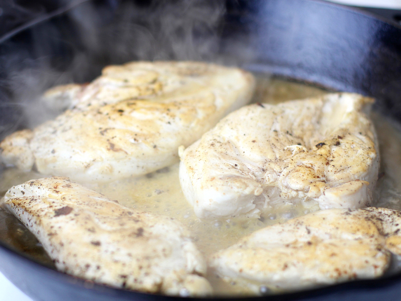 Chicken cooking for Monterey chicken recipe.