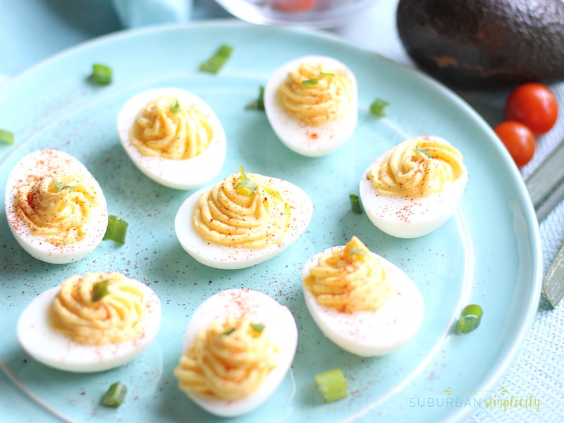 Plate of deviled eggs.