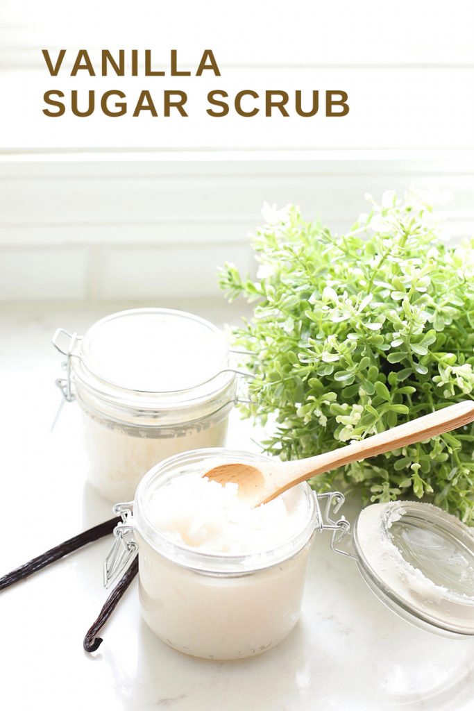 This yummy Vanilla Sugar Scrub is an easy, exfoliating DIY that you can make at home for pennies.  A simple and all-natural beauty product that smells delicious!