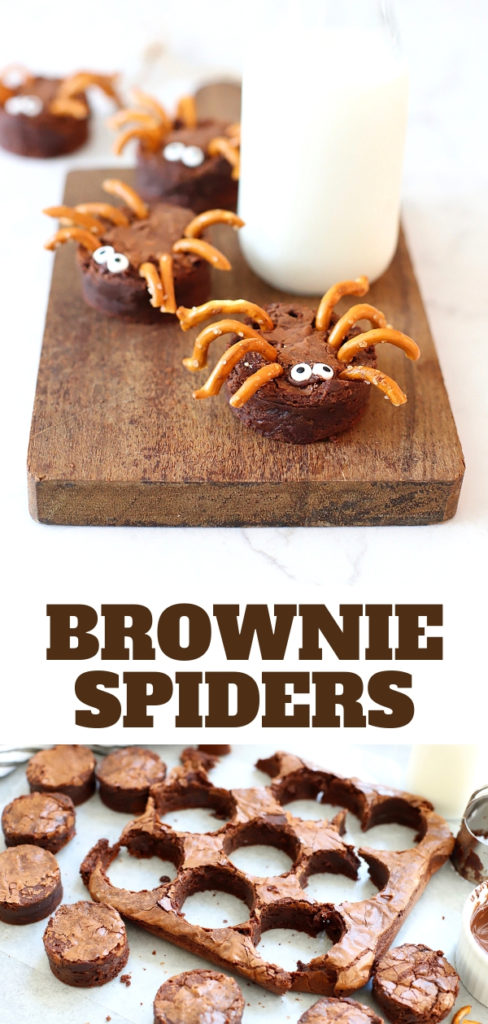 Scare up a tasty good time with these chocolatey Brownie Spiders!  An easy Halloween treat idea that's perfect for Halloween parties and playdates! #suburbansimplicity #halloween