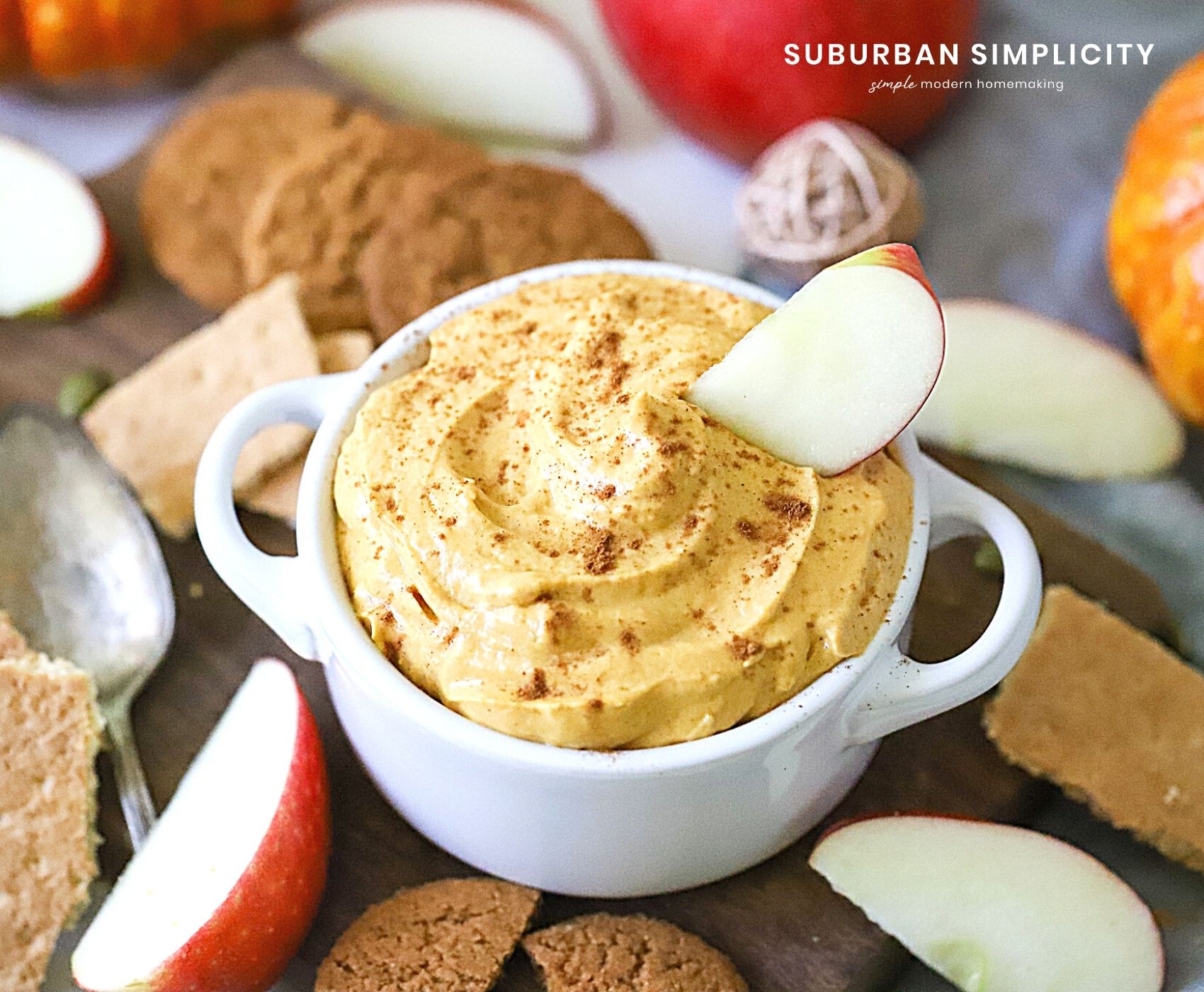 Healthy Pumpkin Dip in a bowl with apples