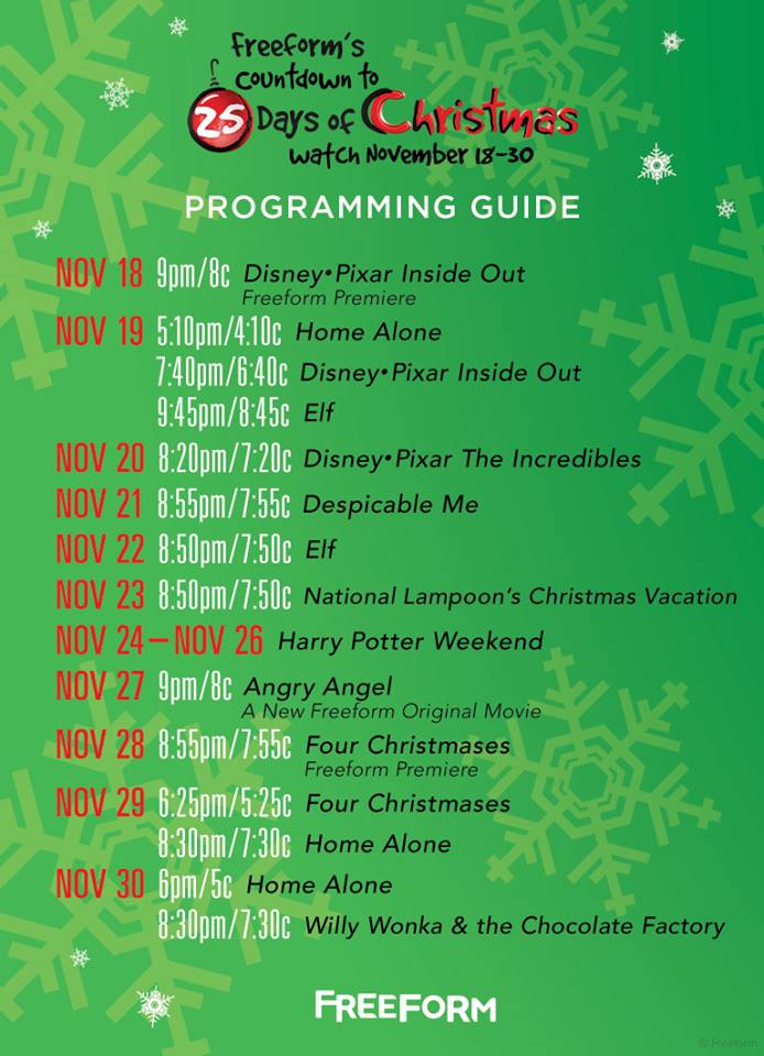 Freeform 25 Days Of Christmas Tv Schedule 18 Suburban Simplicity