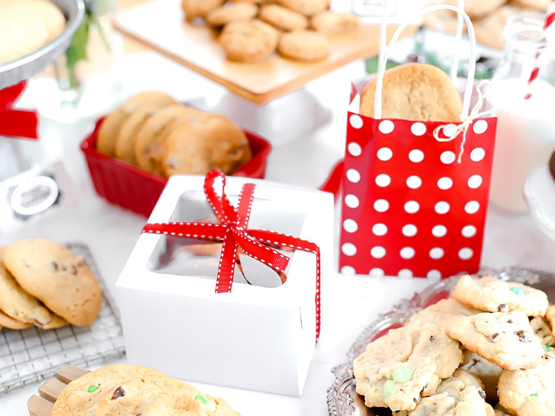 Boxes for cookies at a cookie exchange