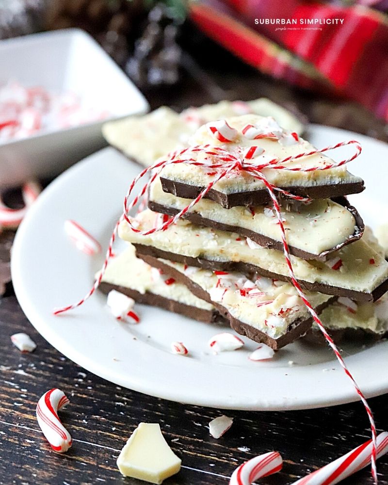 Dark Chocolate Peppermint Bark on a plate