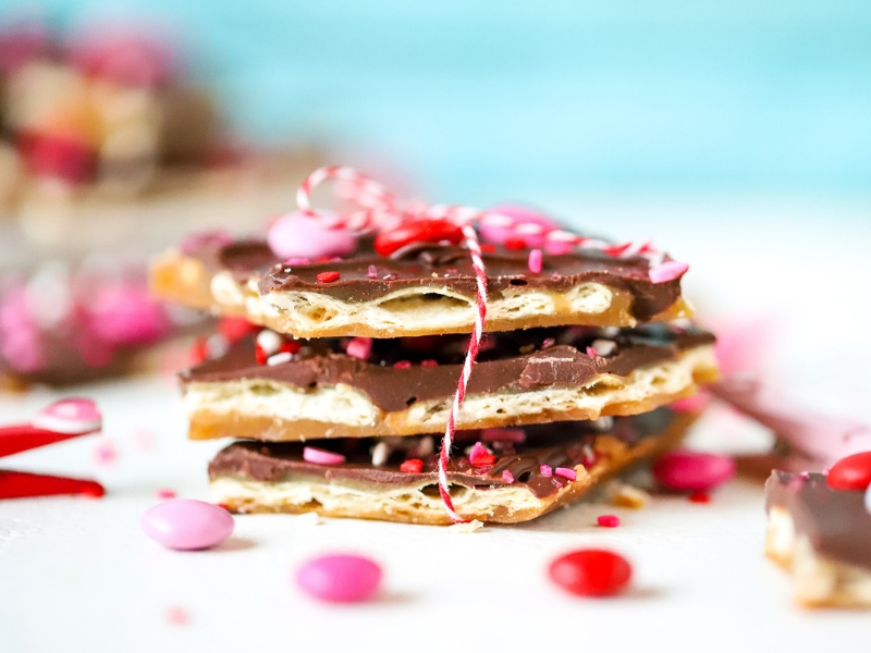 Valentine's Day saltine toffee candy stacked up