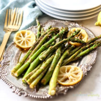 Roasted Asparagus with Lemon on a serving dish.