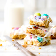 Spring Confetti Cookie Bars stacked together.