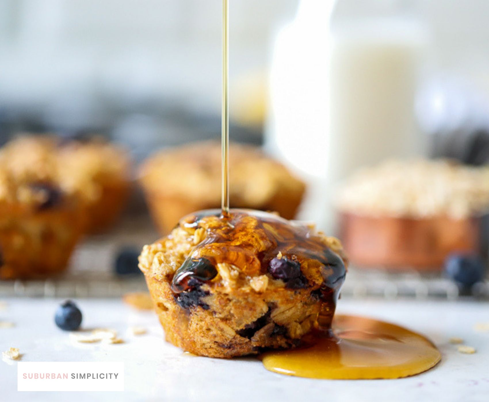 baked oatmeal with a maple syrup drizzle