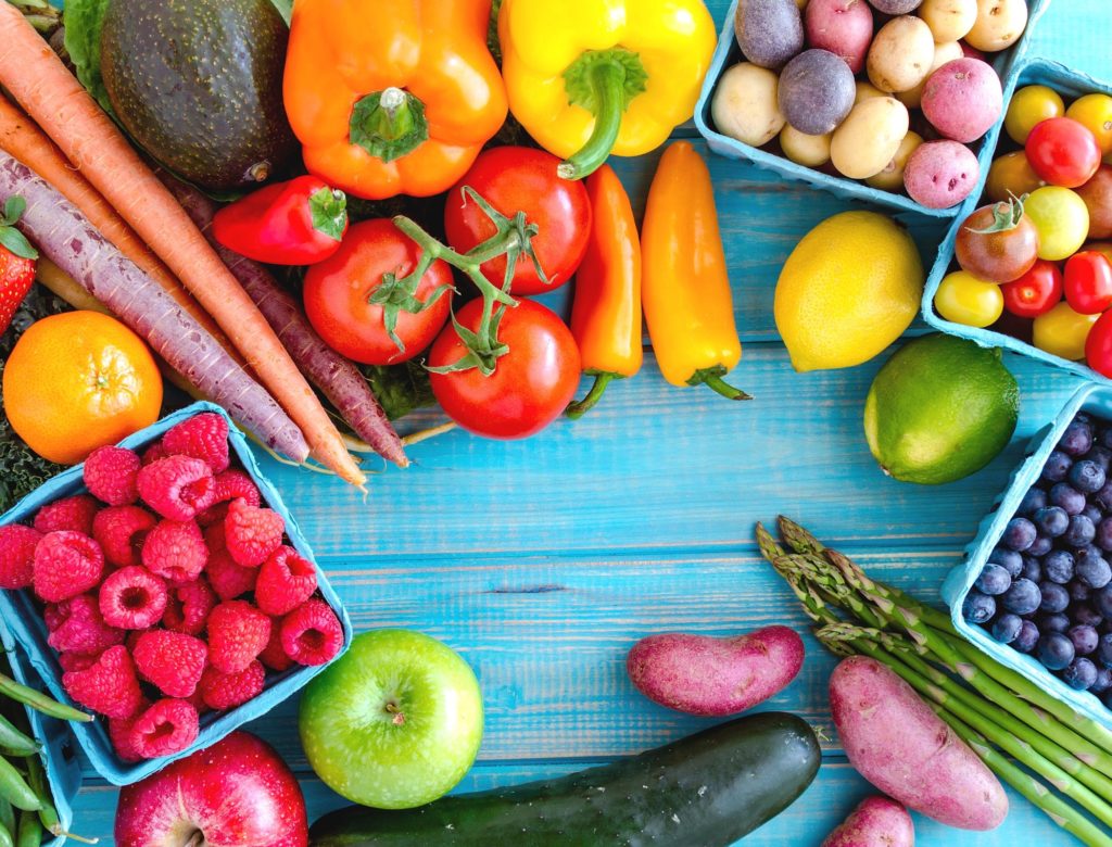 A variety of fresh fruit and vegetables on display