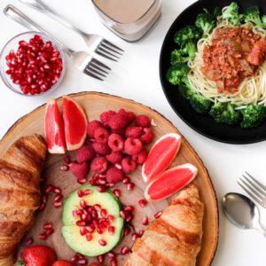 A plate of food on a table