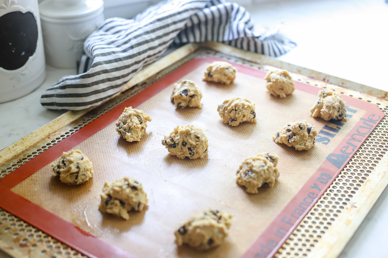 Cookie dough on cookie sheet