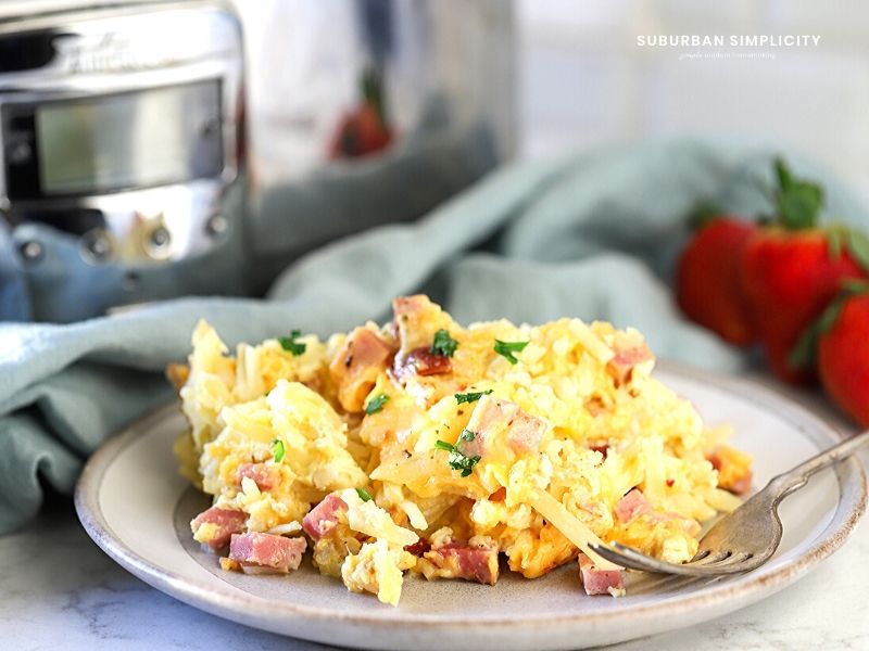 Crockpot Breakfast Casserole Ready Overnight Suburban Simplicity