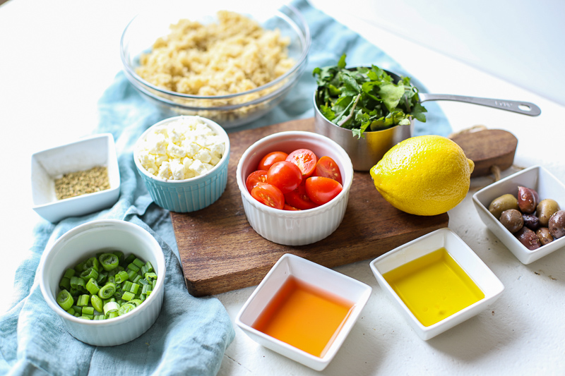 Ingredients to make Mediterranean Quinoa