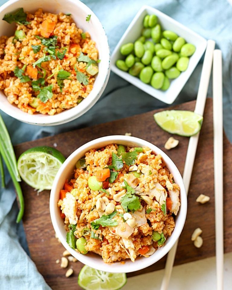 Easy Thai Chicken Quinoa Bowls with Peanut Sauce Suburban Simplicity