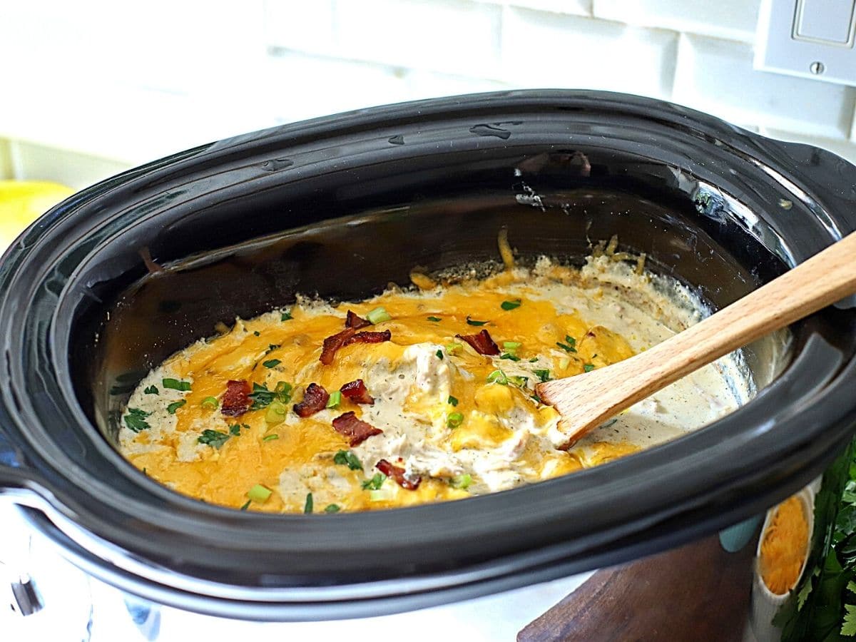 Easy Crock Pot Chicken Bacon Ranch Tater Tot Casserole - Suburban Simplicity