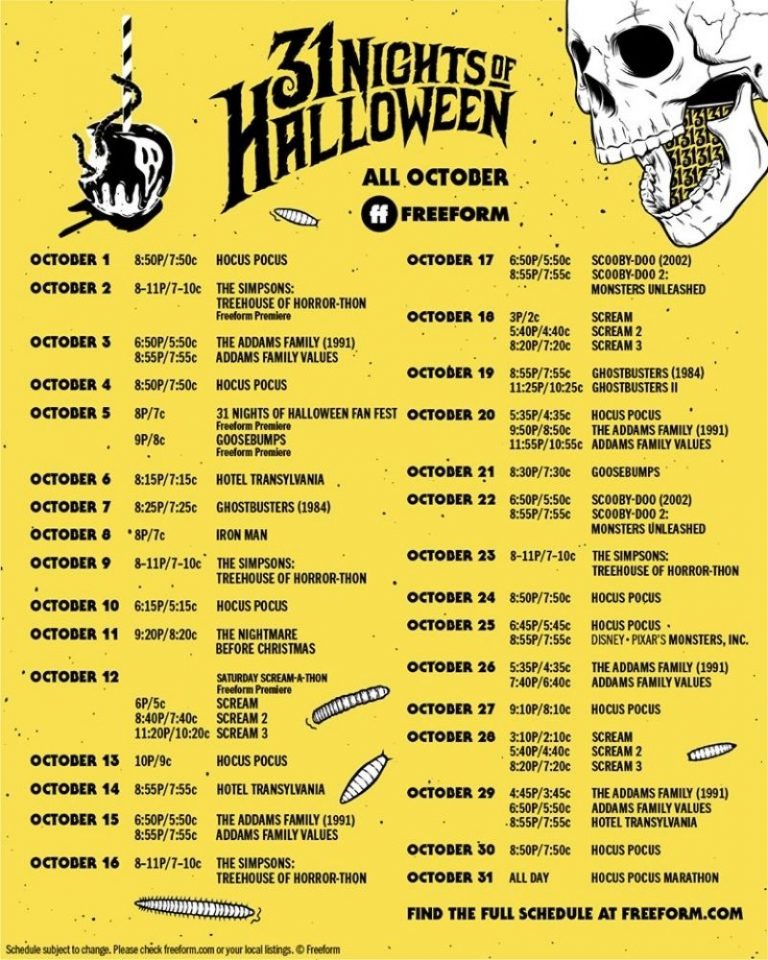 Freeform�s 31 Nights of Halloween Schedule 2020 Suburban Simplicity