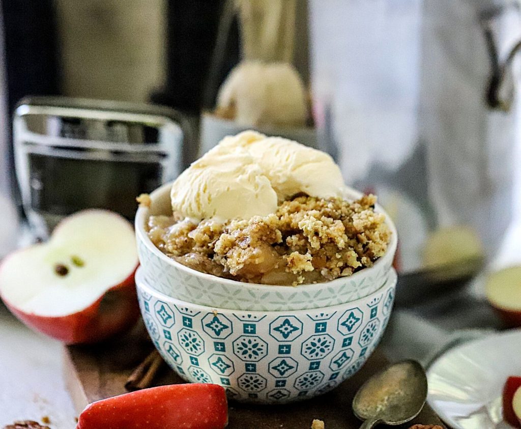 Crockpot Apple Dump Cake in a bowl