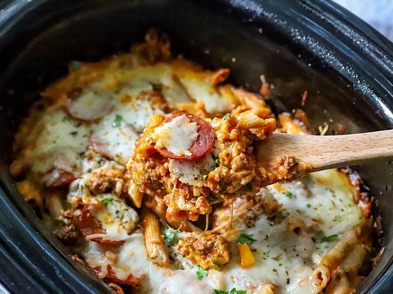 Crockpot Pizza Casserole - The Cards We Drew