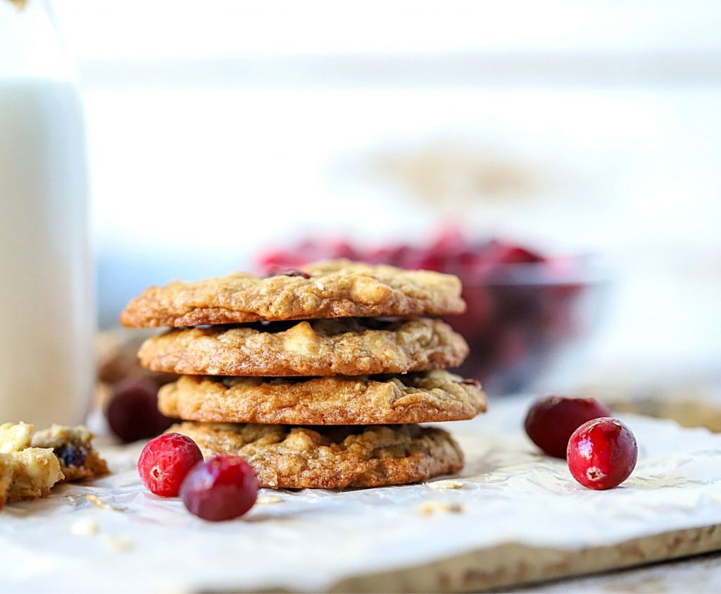 cranberry cookies in a stack