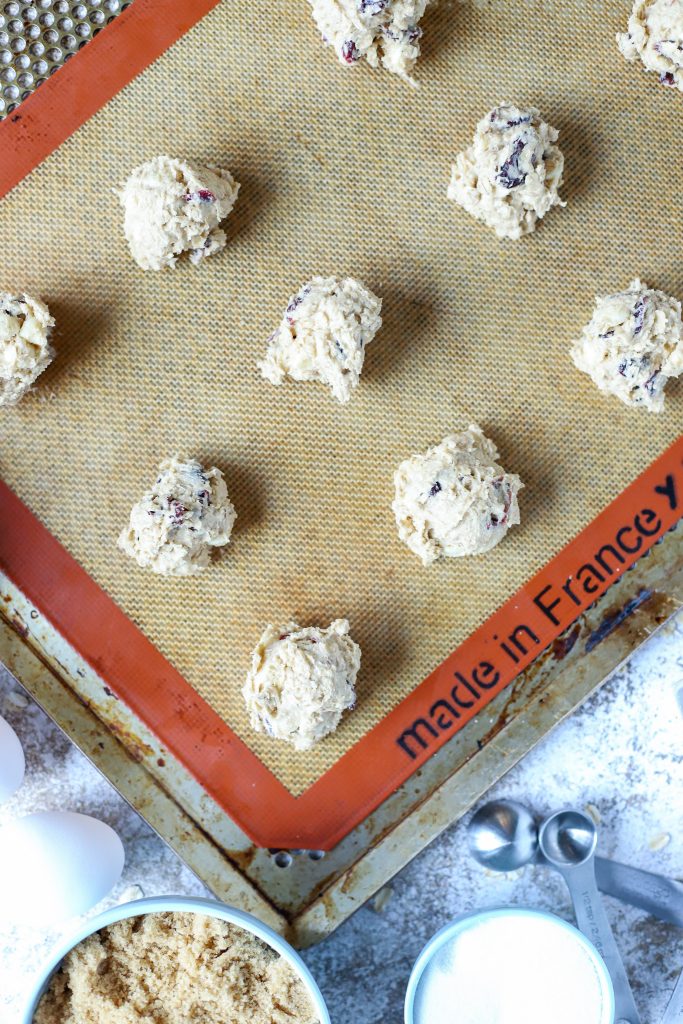 drops of cookie batter on cookie sheet