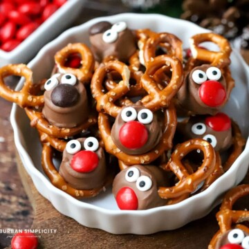Rolo Pretzel Reindeer in a bowl